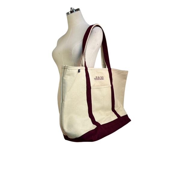 L.L. Bean Boat Tote Canvas Burgundy Trim - Picture 4 of 9